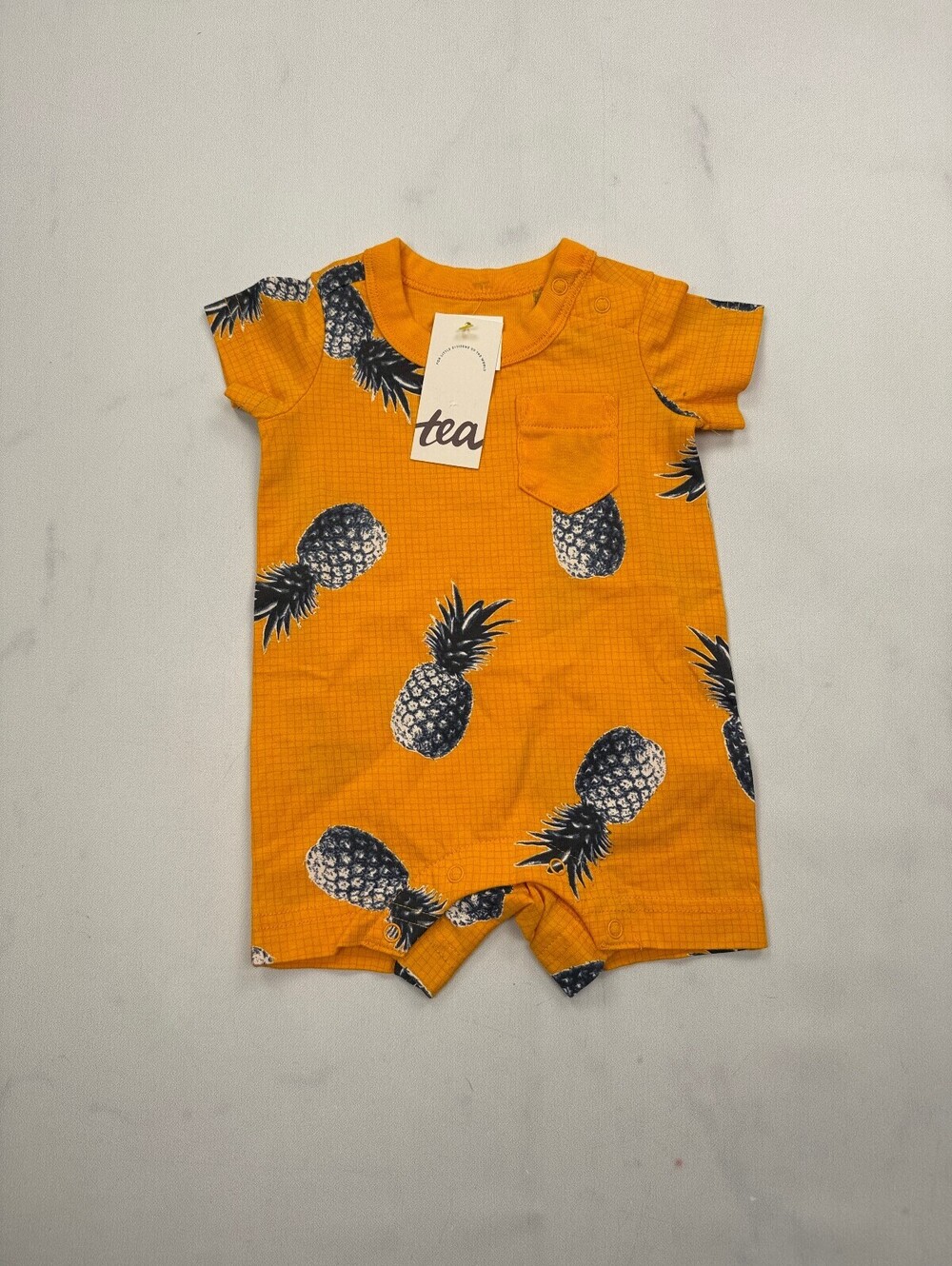Tea Collection Pocket Pineapple Party Romper One-Piece Orange - Boys 0-3M